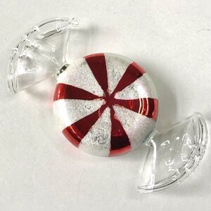 Red & White Peppermint Candy Christmas Ornament Glitter Shiny Holiday Decoration